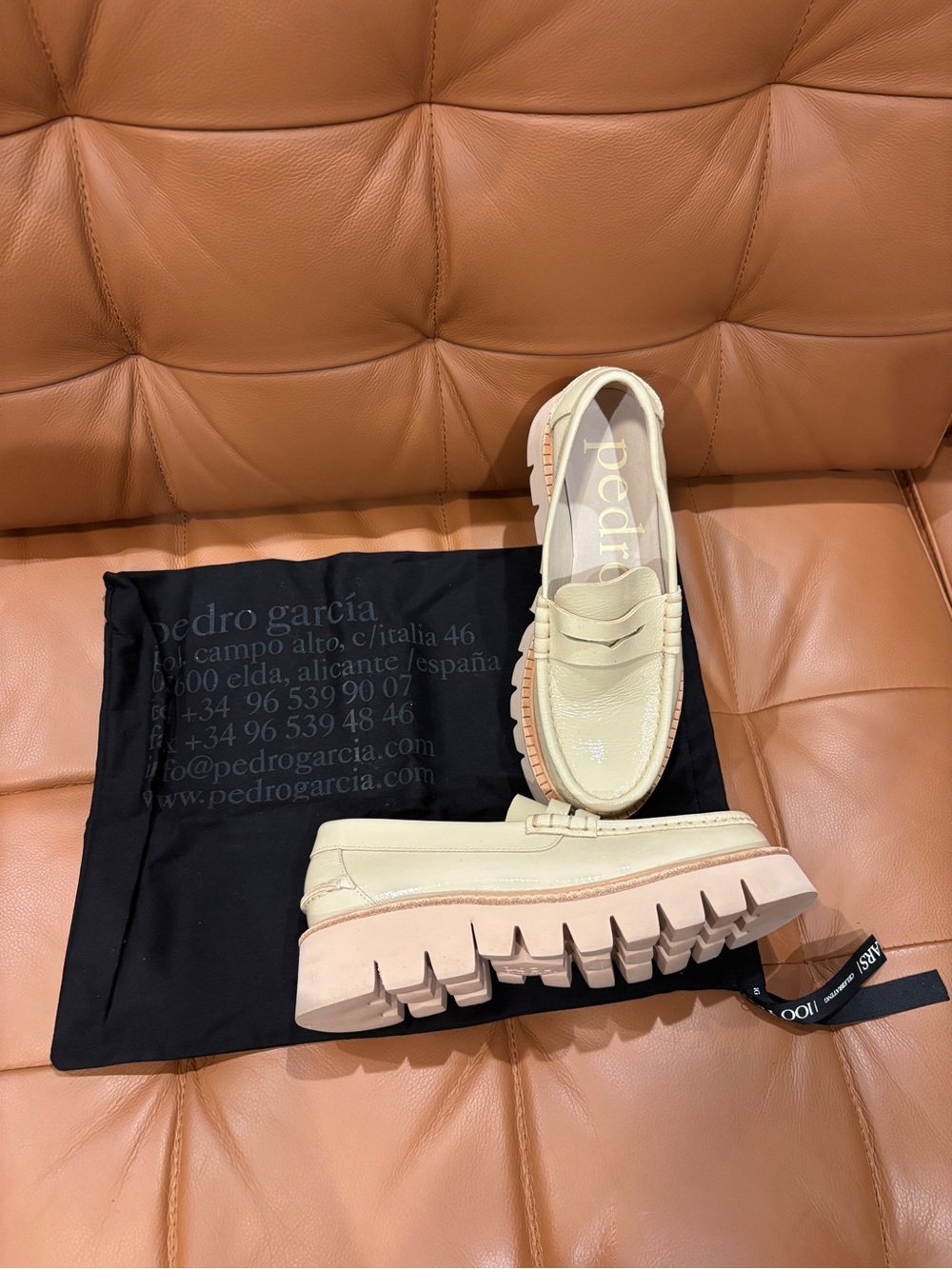Pedro Garcia Cream Leather Lug Sole Penny Loafers